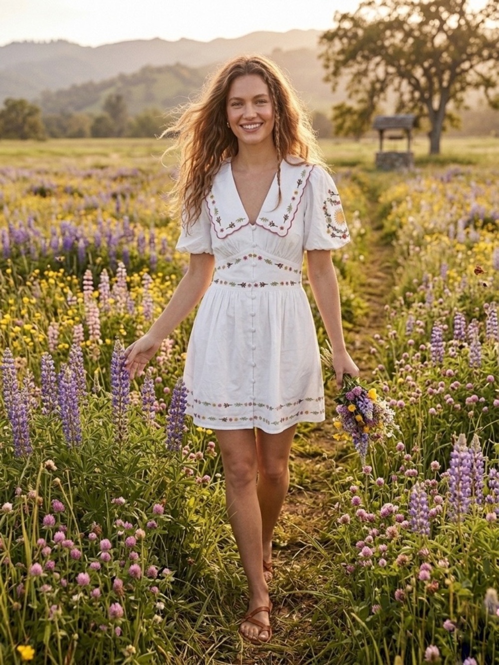 Caroline Constas White Embroidered V-Neck Mini Dress